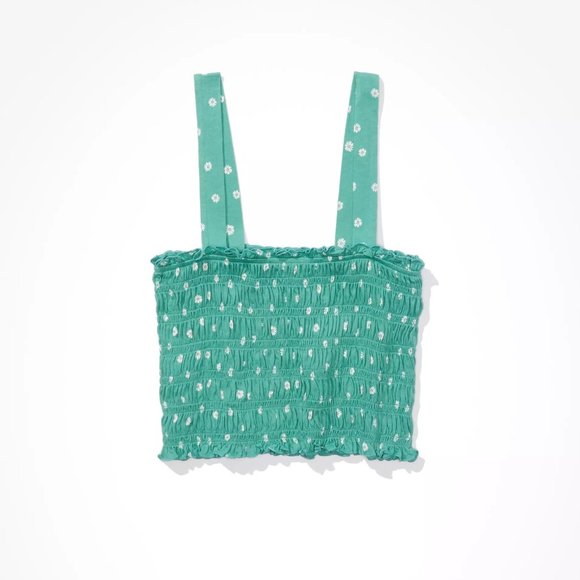 American Eagle Cropped Smocked Tank Top - Picture 1 of 3